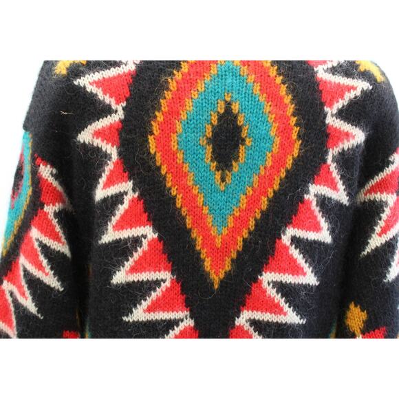Vtg 90s Black Colorful Southwestern Knit Coatigan Sweater Coat Duster S Mohair - Picture 8 of 8